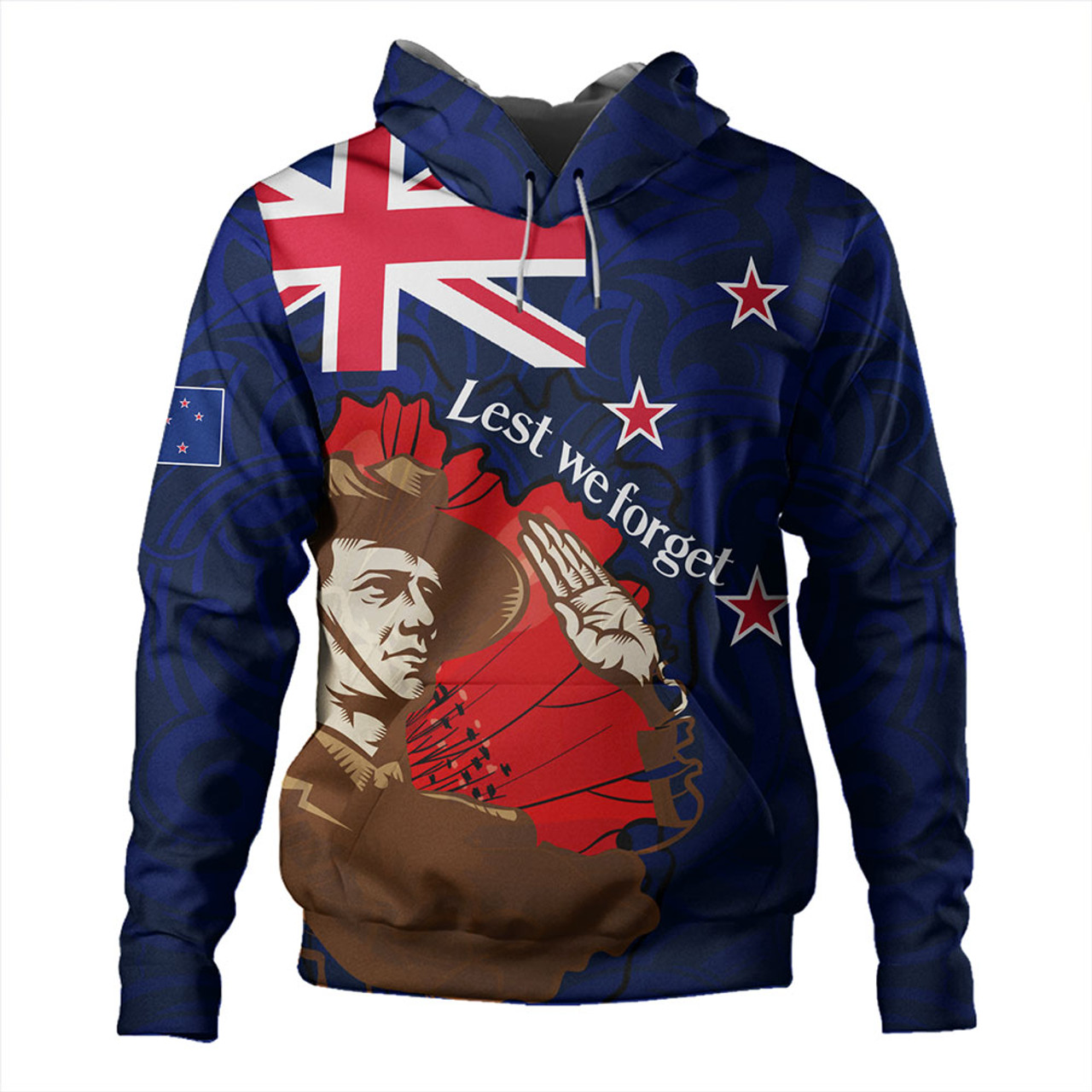 New Zealand Hoodie - FLag Anzac Day Maori Patterns