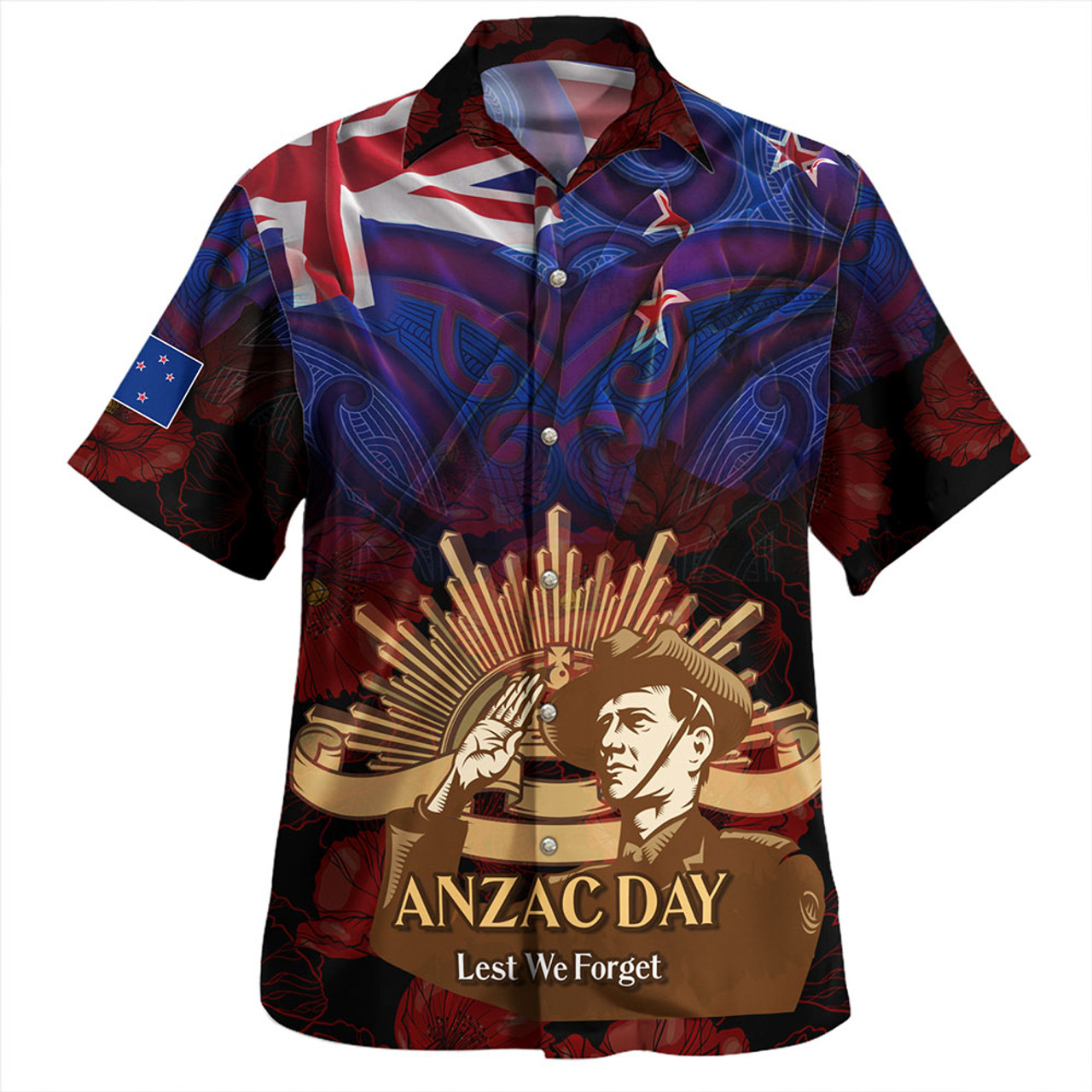 New Zealand Hawaiian Shirt - Anzac Soldier Maori Patterns