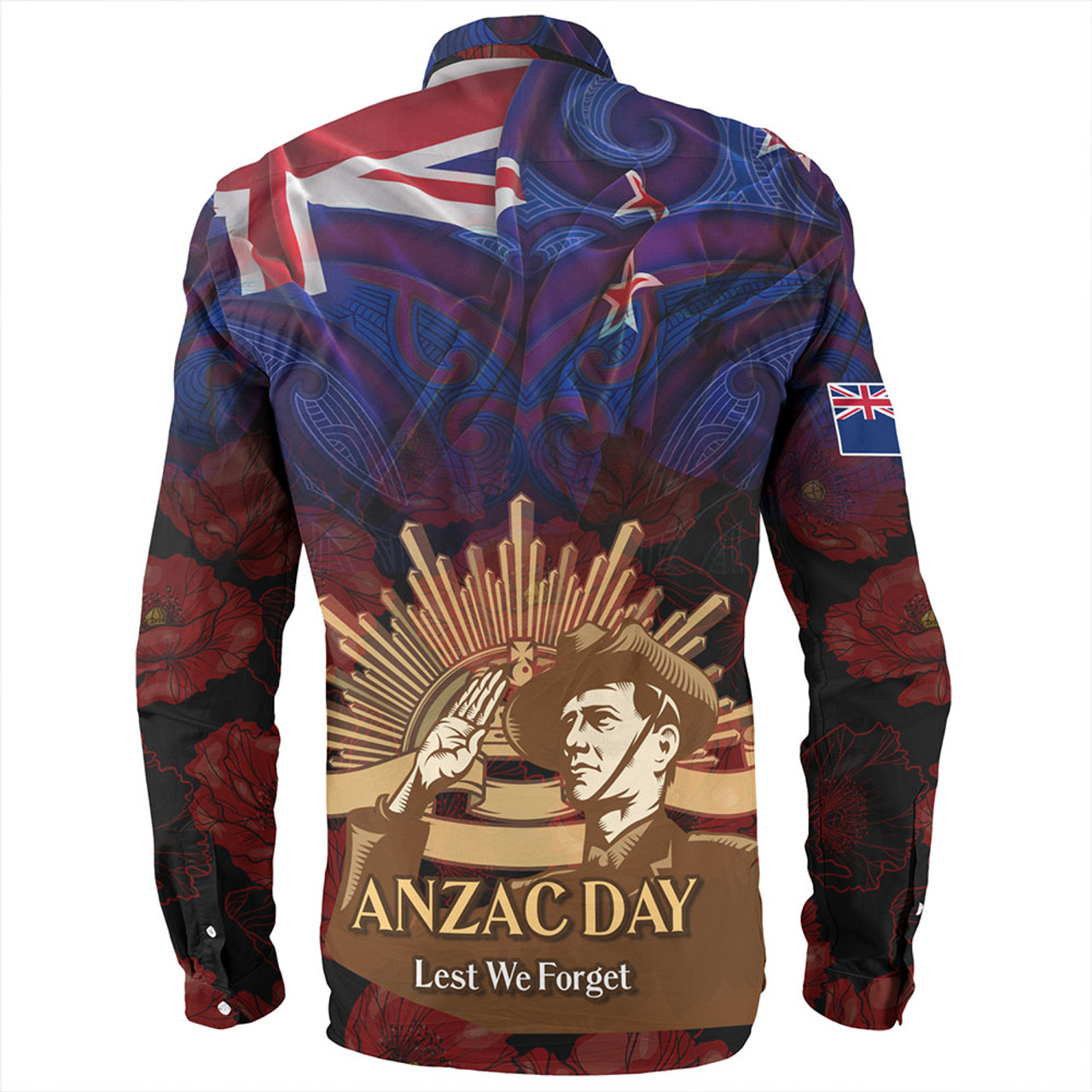 New Zealand Long Sleeve Shirt - Anzac Soldier Maori Patterns 2