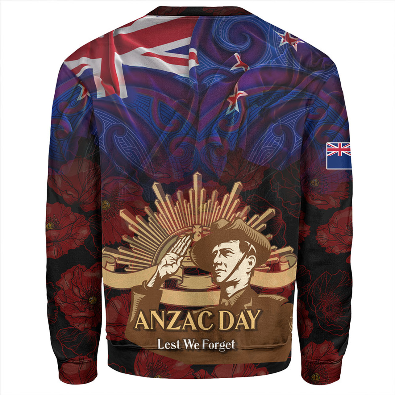 New Zealand Sweatshirt - Anzac Soldier Maori Patterns 1