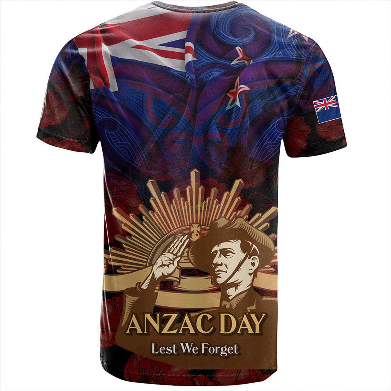 New Zealand T-Shirt - Anzac Soldier Maori Patterns