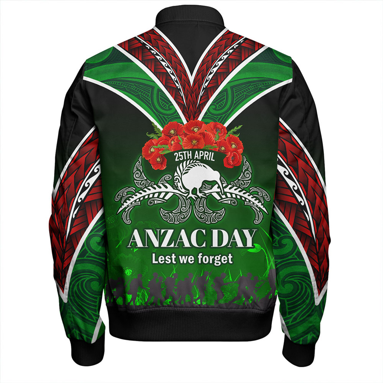 New Zealand Bomber Jacket - Anzac Day Silver Ferns Kiwi Birds Style 2