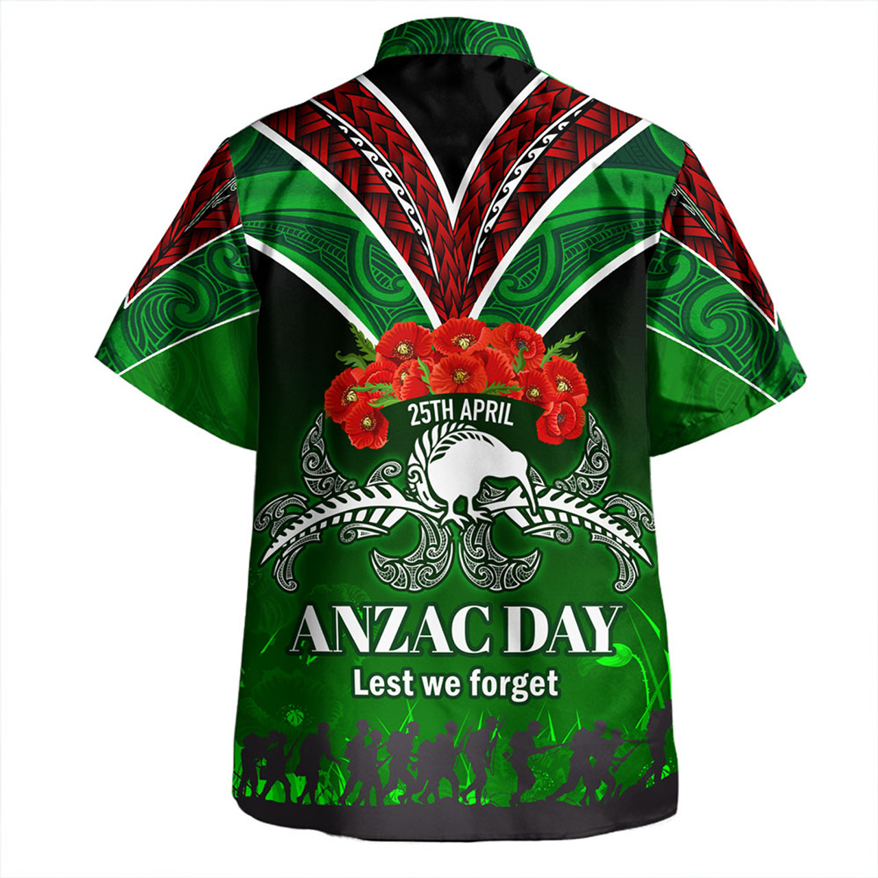 New Zealand Hawaiian Shirt - Anzac Day Silver Ferns Kiwi Birds Style 1