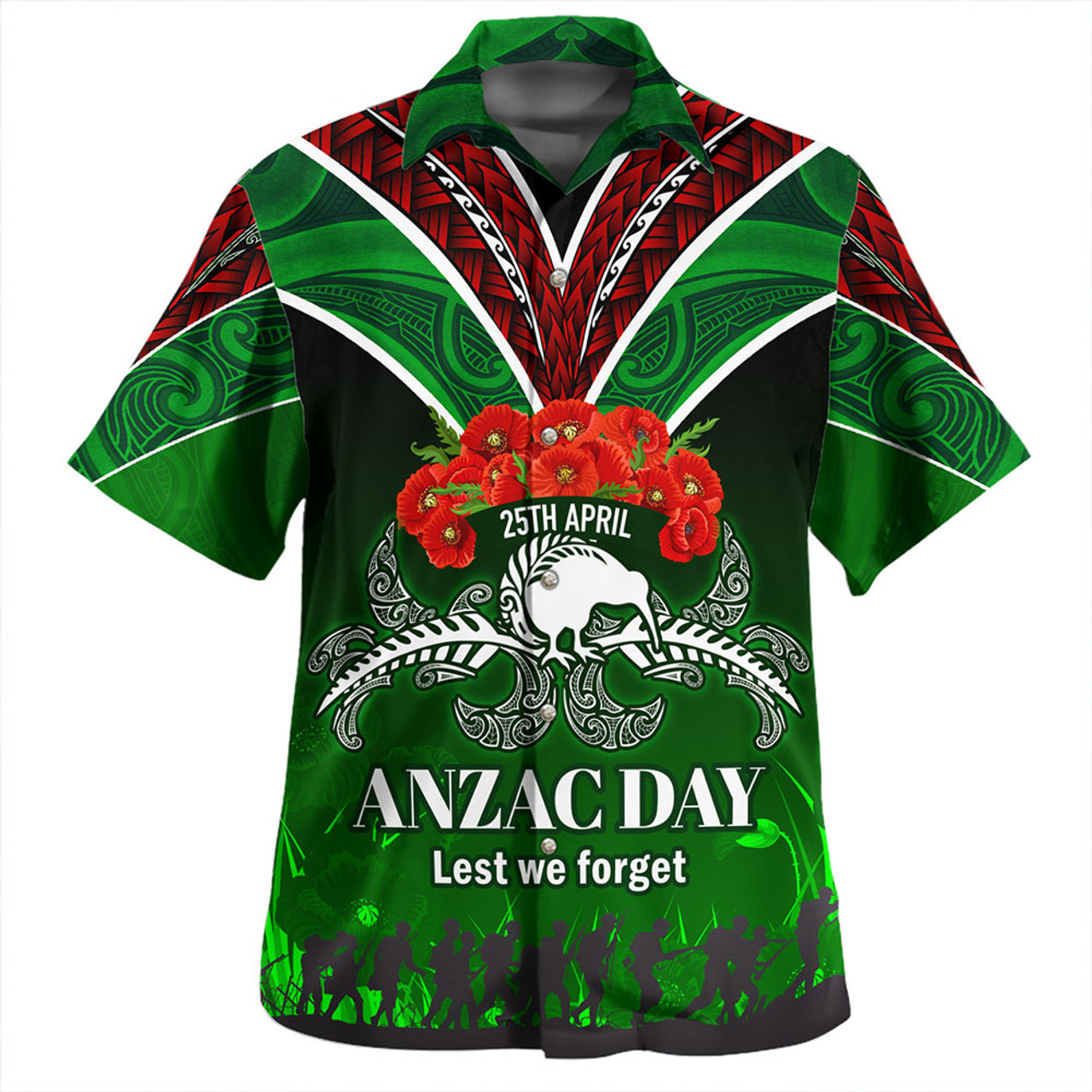 New Zealand Hawaiian Shirt - Anzac Day Silver Ferns Kiwi Birds Style