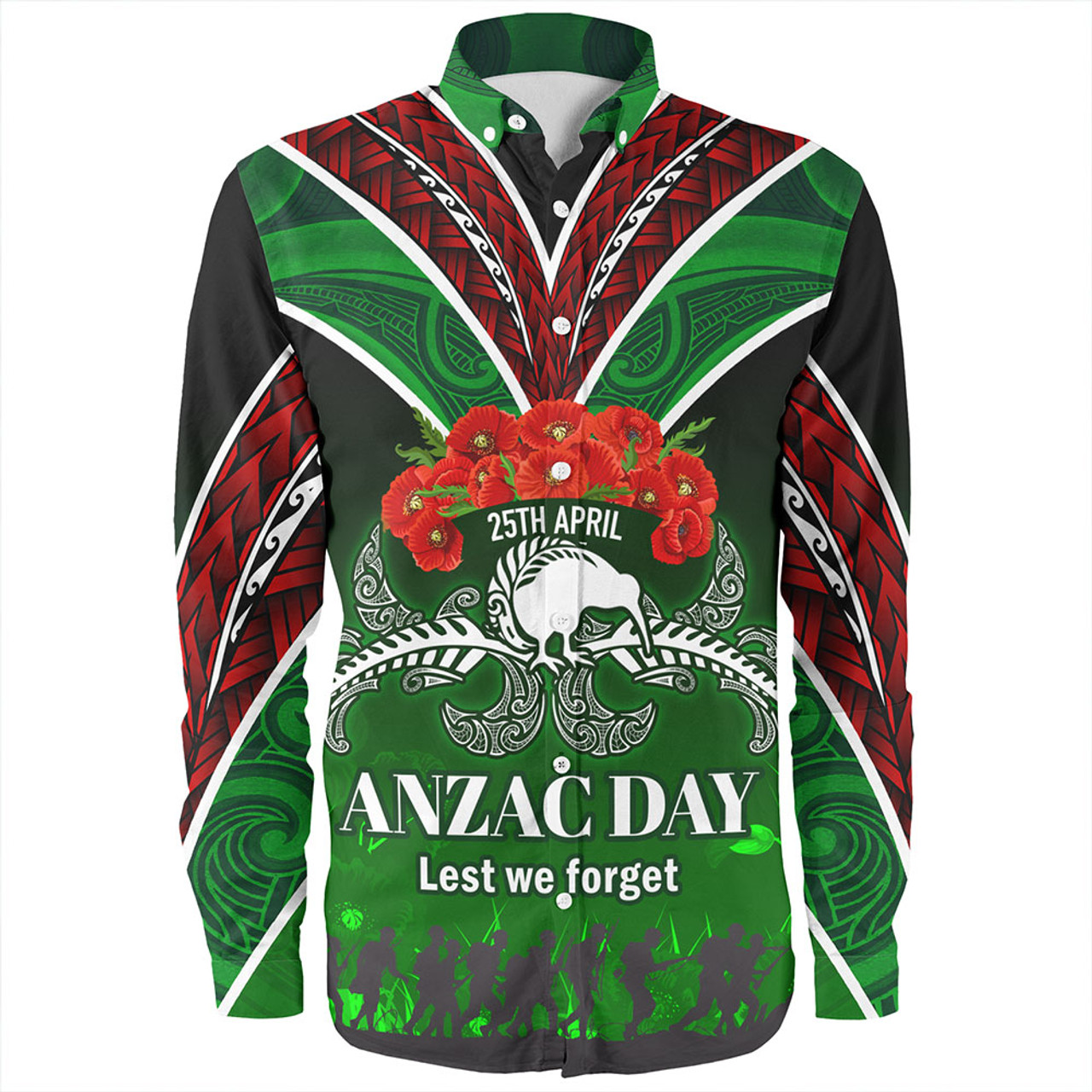 New Zealand Long Sleeve Shirt - Anzac Day Silver Ferns Kiwi Birds Style