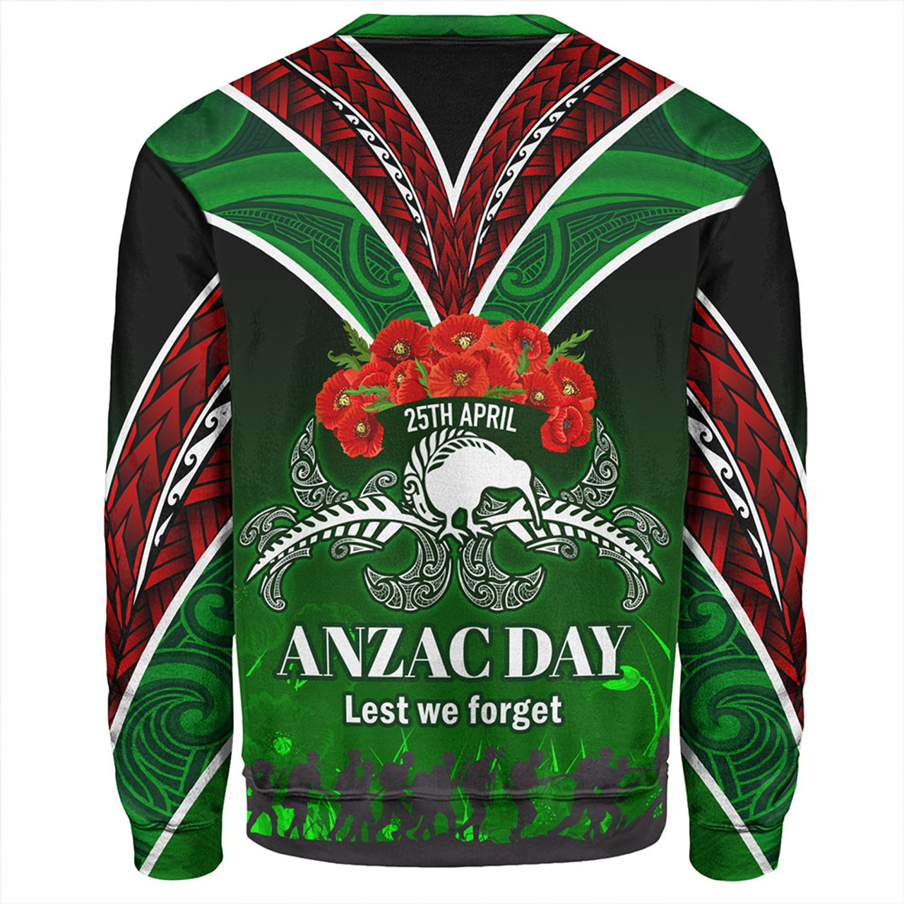 New Zealand Sweatshirt - Anzac Day Silver Ferns Kiwi Birds Style 1