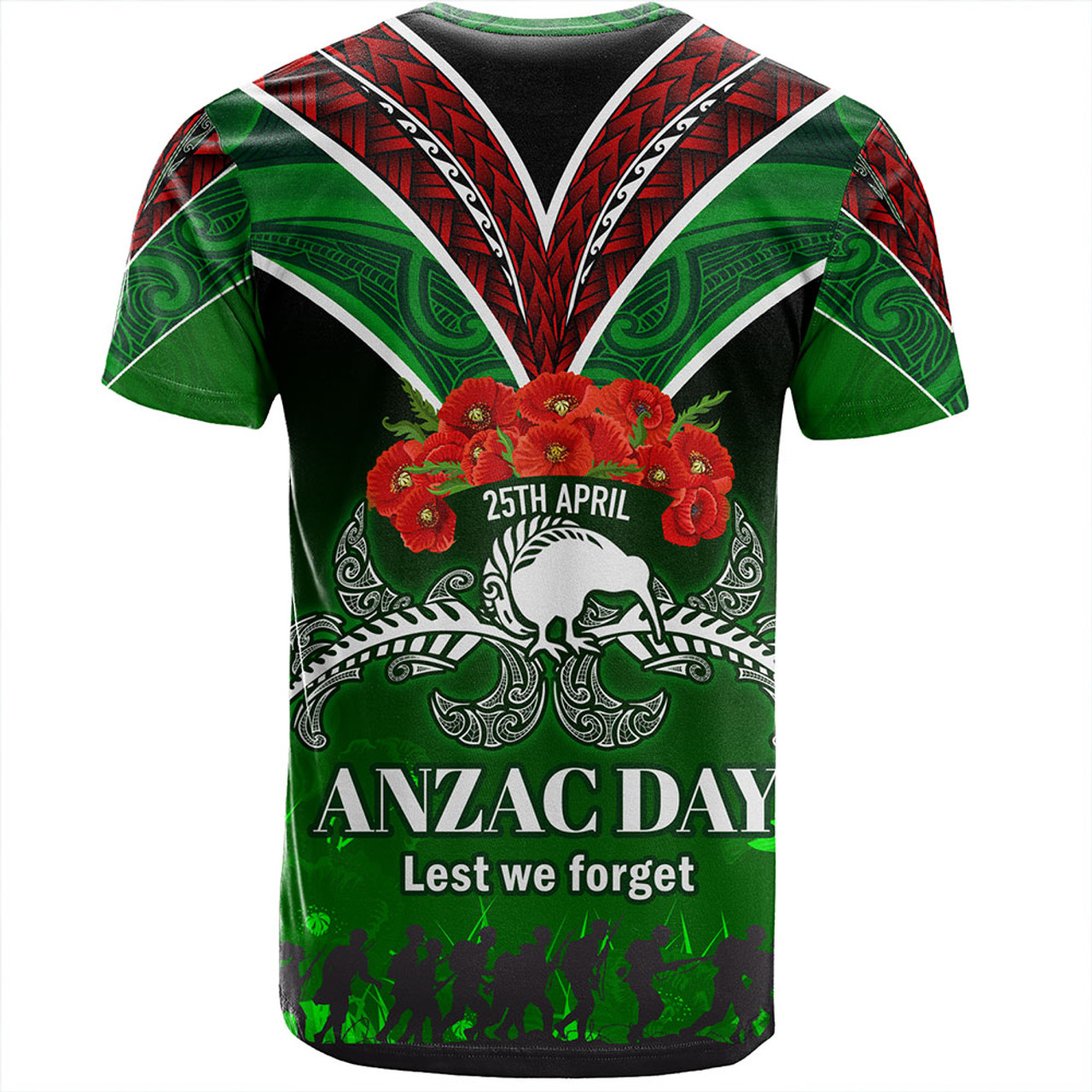 New Zealand T-Shirt - Anzac Day Silver Ferns Kiwi Birds Style 2