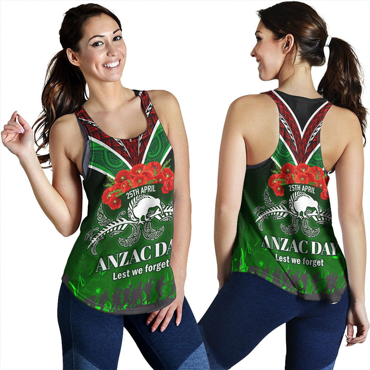 New Zealand Women Tank - Anzac Day Silver Ferns Kiwi Birds Style 3