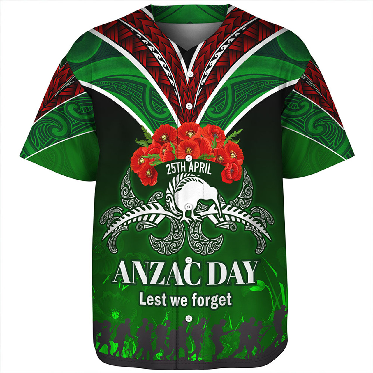 New Zealand Baseball Shirt - Anzac Day Silver Ferns Kiwi Birds Style