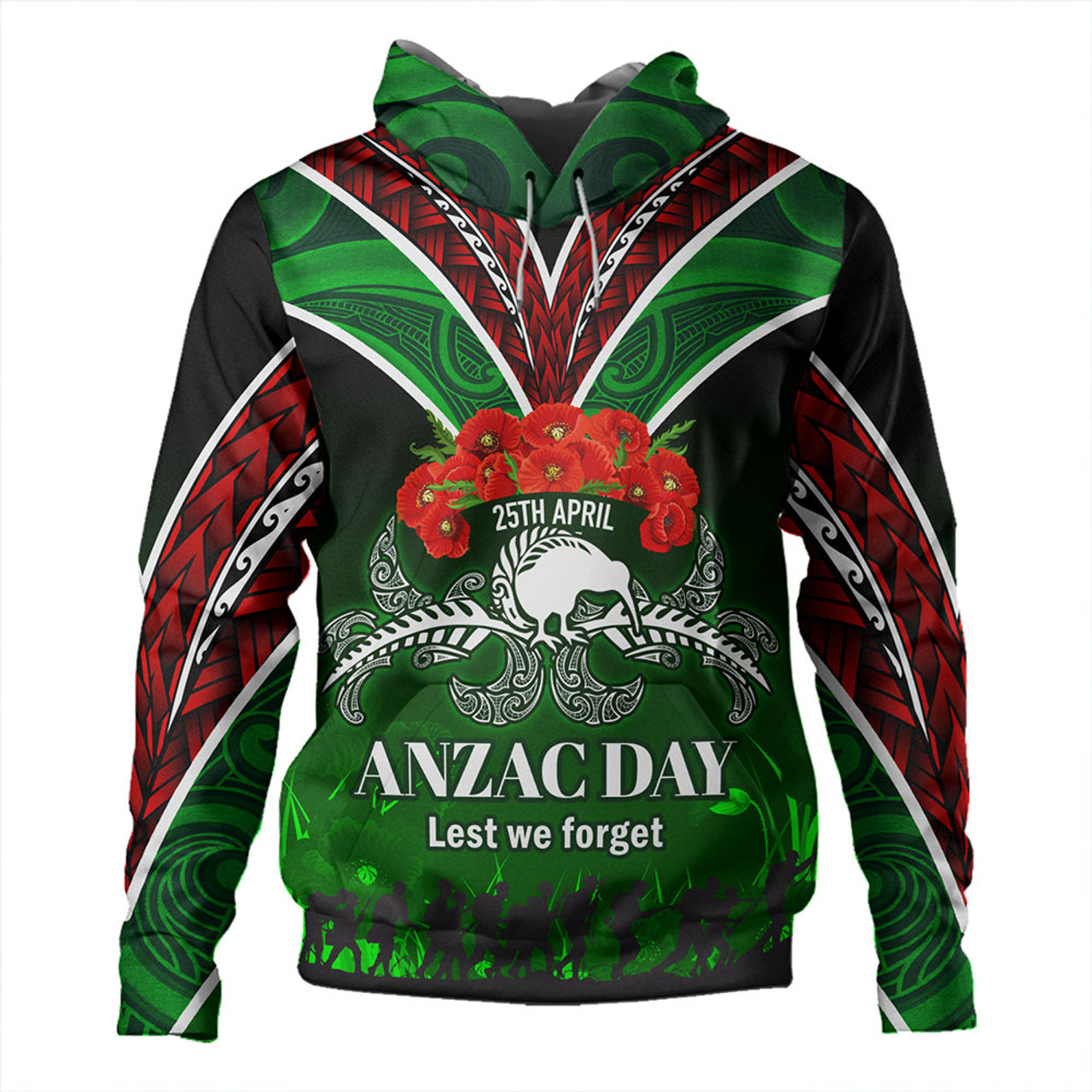 New Zealand Hoodie Anzac Day Silver Ferns Kiwi Birds Style