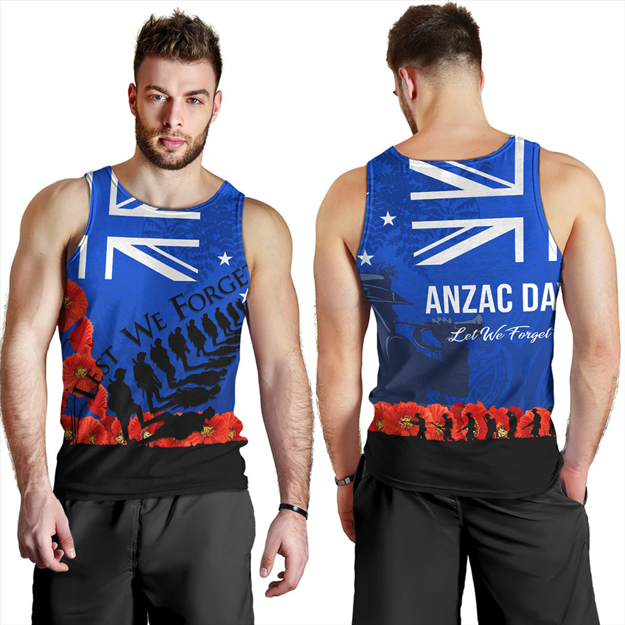 New Zealand Tank Top Flag Anzac Day And Red Poppy
