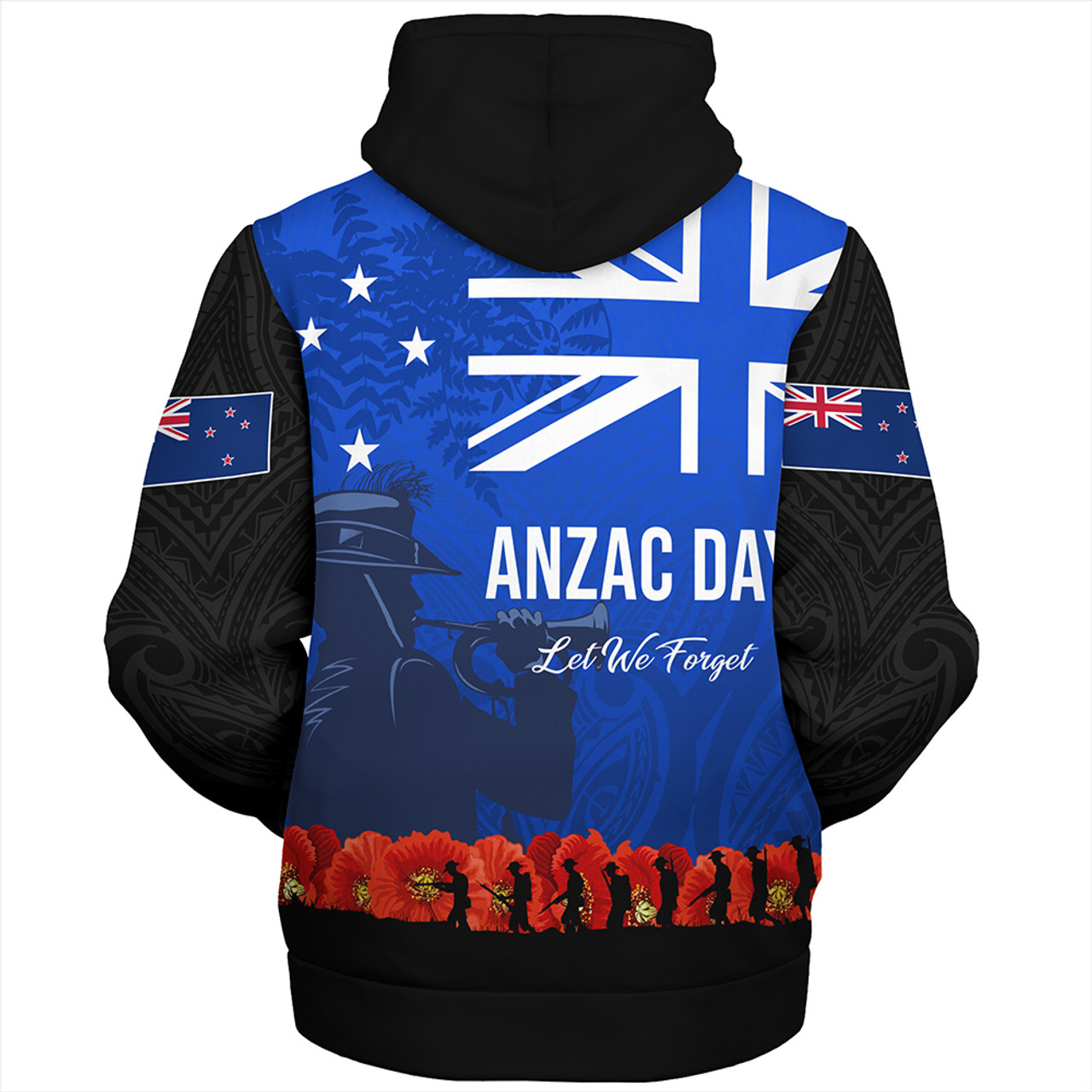 New Zealand Sherpa Hoodie Flag Anzac Day And Red Poppy