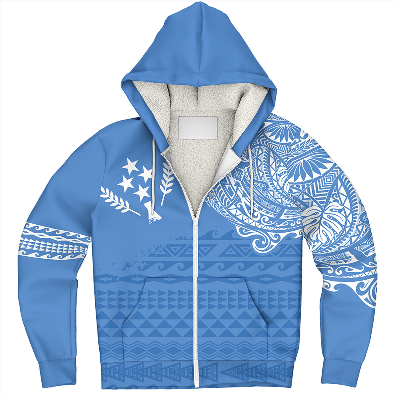 Kosrae Sherpa Hoodie Polynesian Flag With Coat Of Arms