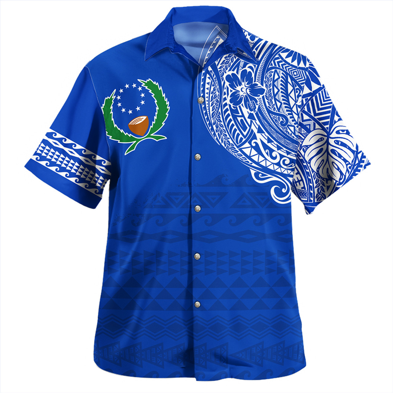 Pohnpei State Hawaiian Shirt Polynesian Flag With Coat Of Arms