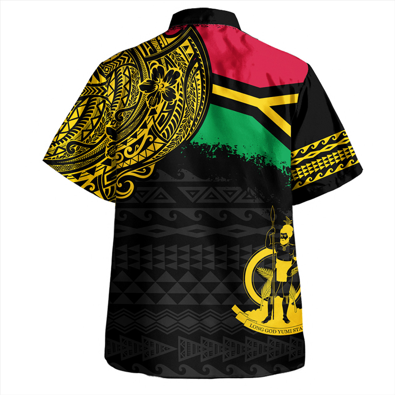 Vanuatu Hawaiian Shirt Polynesian Flag With Coat Of Arms