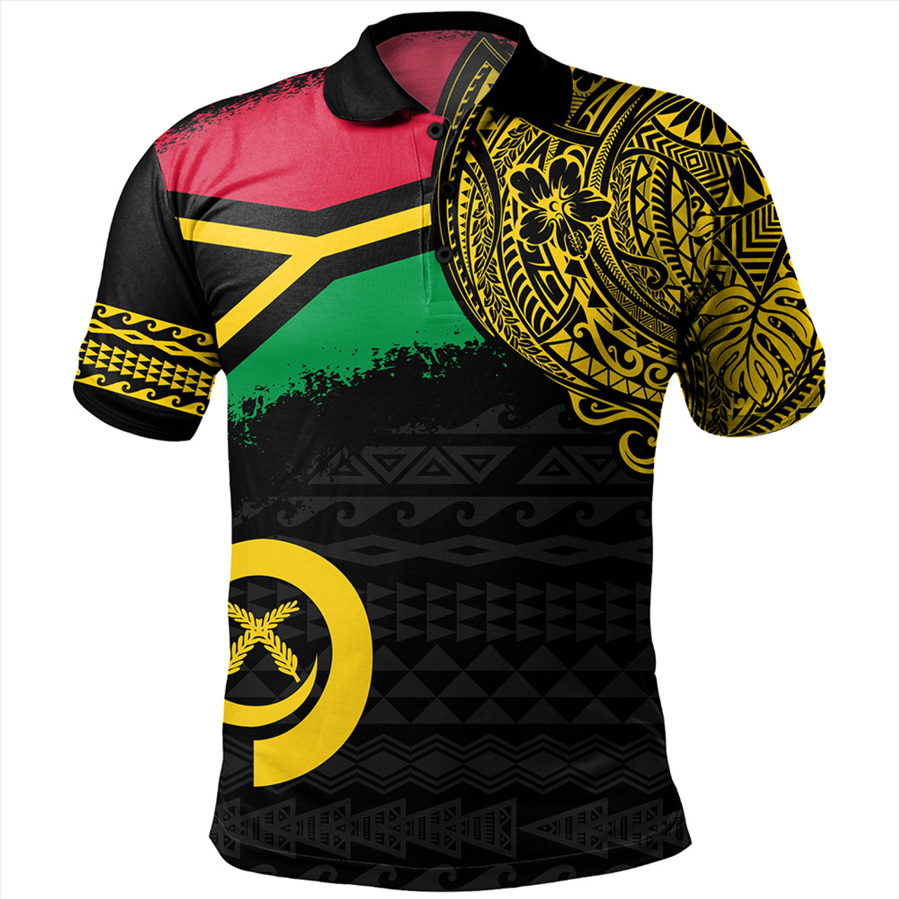 Vanuatu Polo Shirt Polynesian Flag With Coat Of Arms