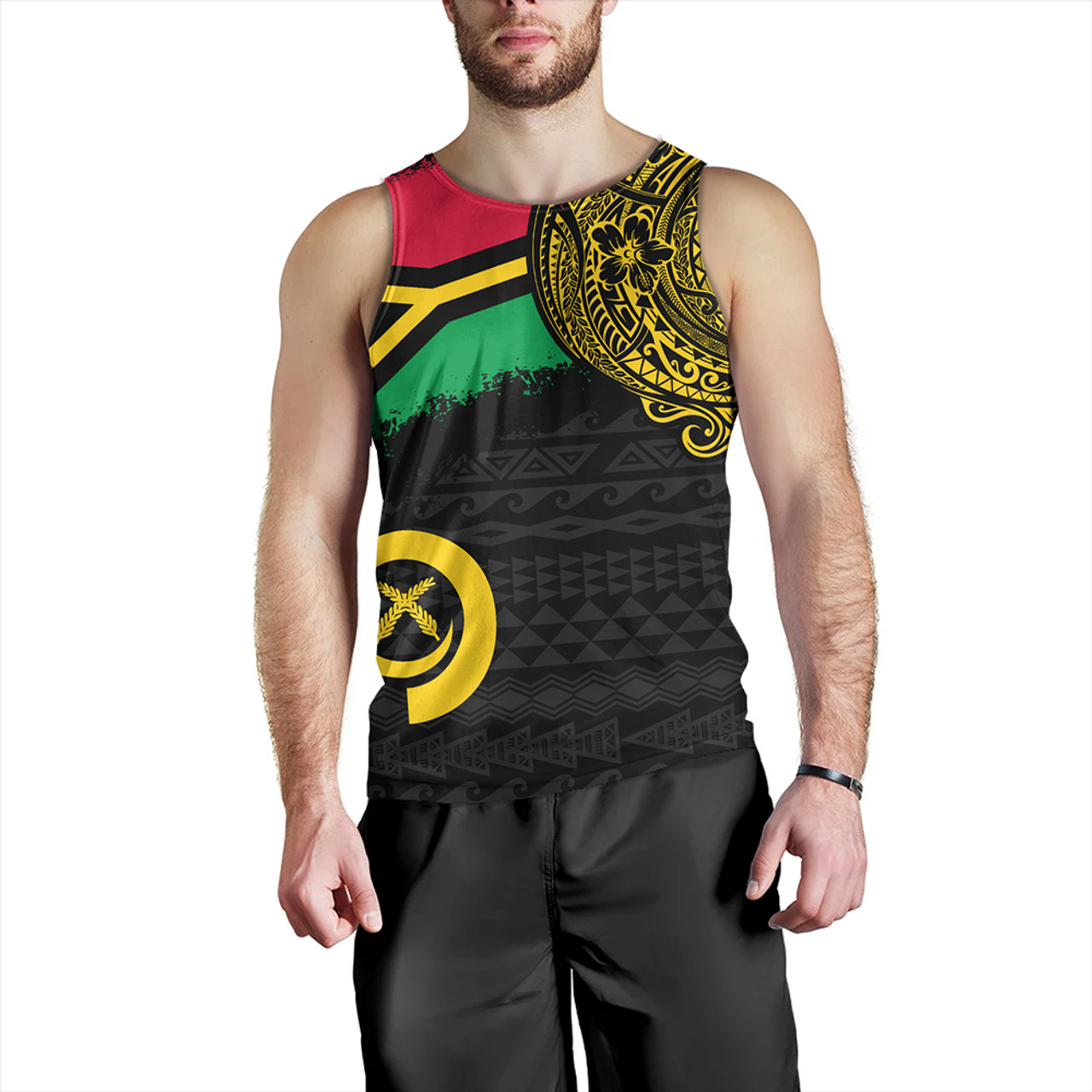 Vanuatu Tank Top Polynesian Flag With Coat Of Arms