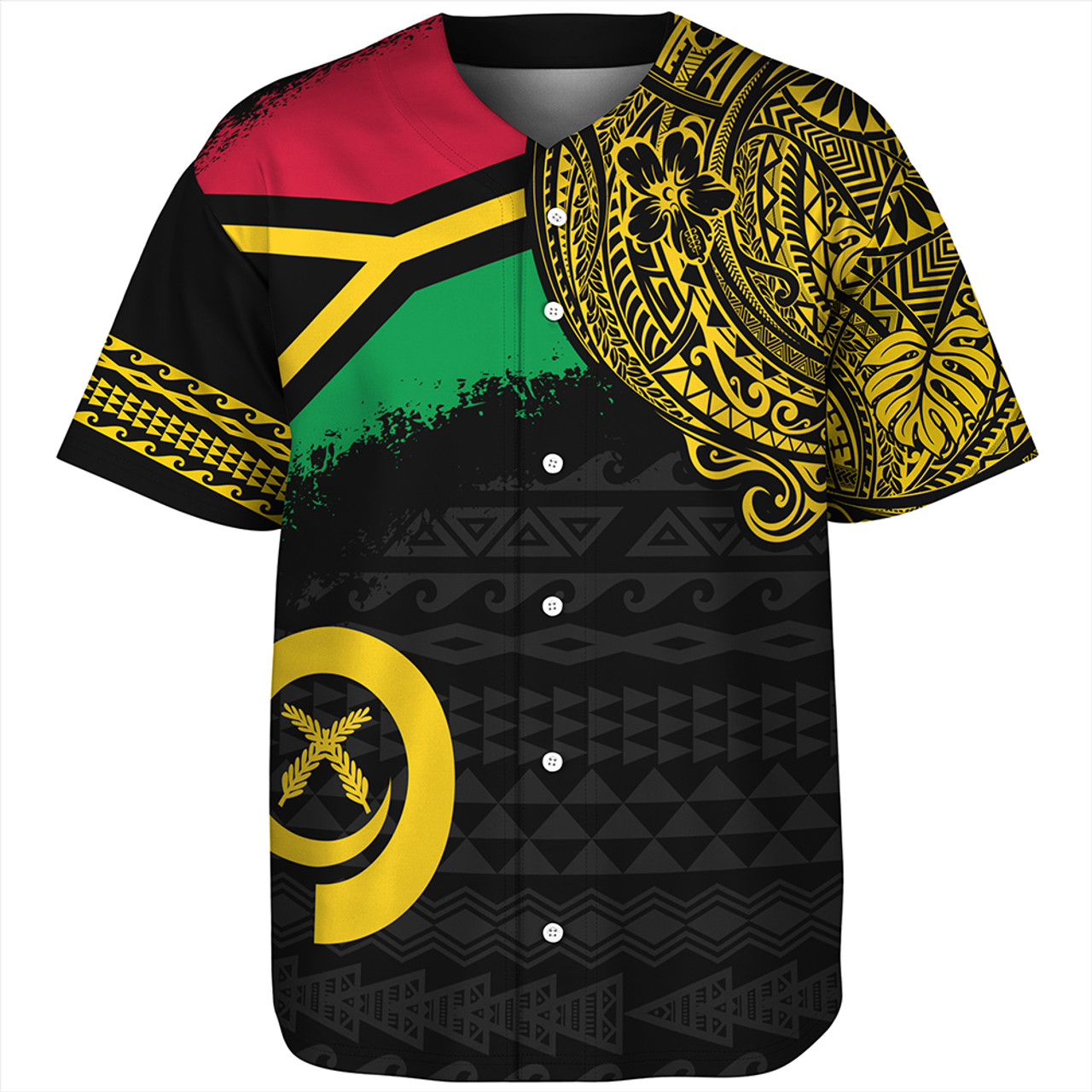 Vanuatu Baseball Shirt Polynesian Flag With Coat Of Arms