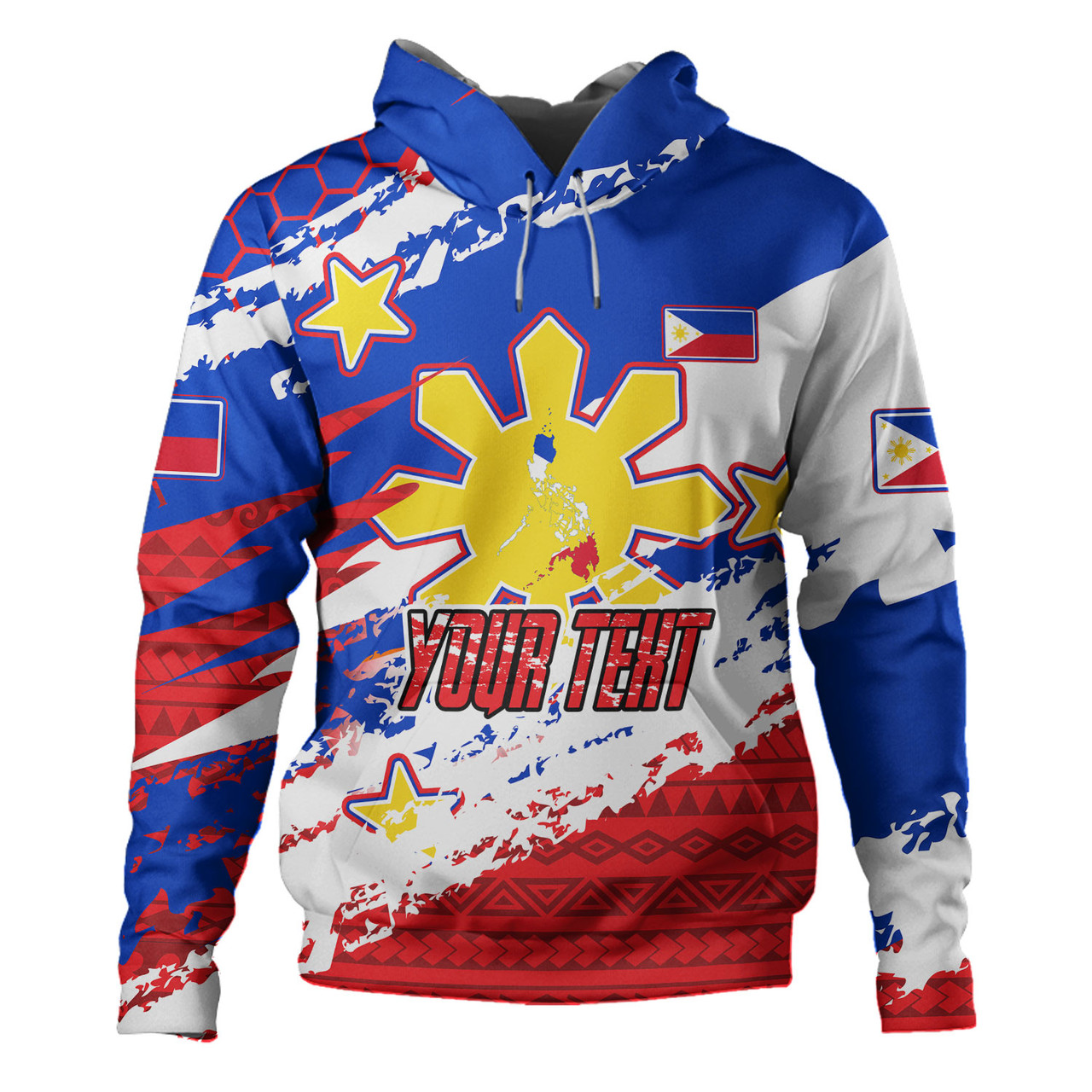 Philippines Filipinos Hoodie Custom Filipino Sun 3 Stars Bicolor Flag Tribal Grunge Style