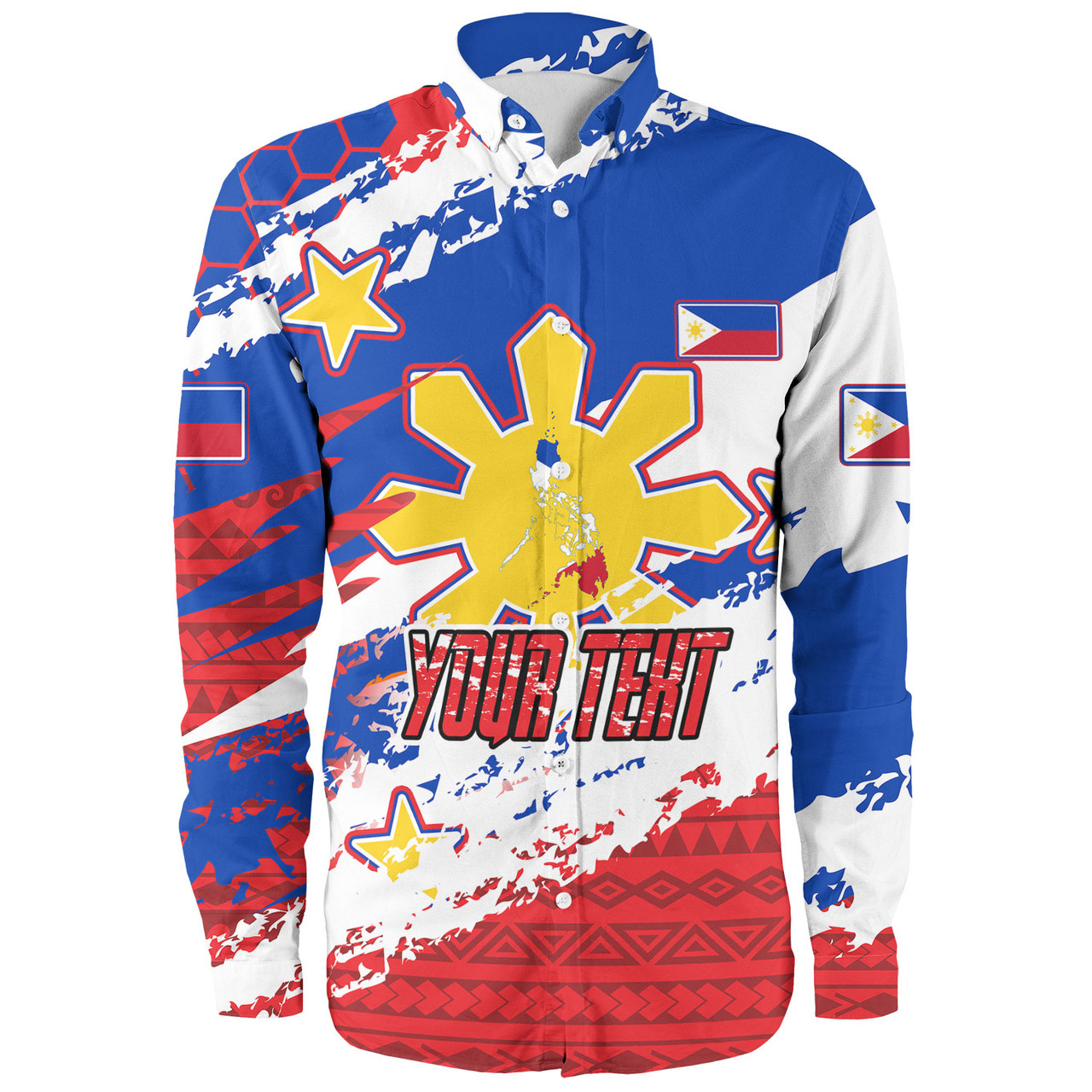 Philippines Filipinos Long Sleeve Shirt Custom Filipino Sun 3 Stars Bicolor Flag Tribal Grunge Style