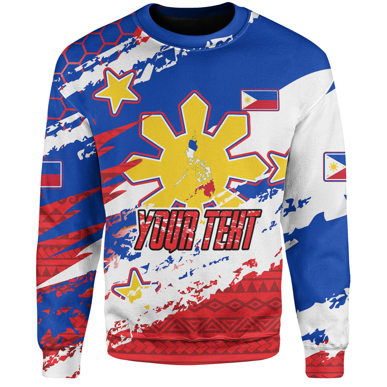 Philippines Filipinos Sweatshirt Custom Filipino Sun 3 Stars Bicolor Flag Tribal Grunge Style