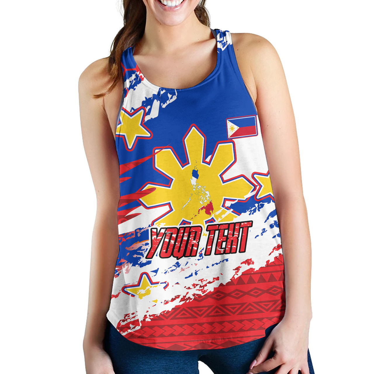 Philippines Filipinos Women Tank Custom Filipino Sun 3 Stars Bicolor Flag Tribal Grunge Style