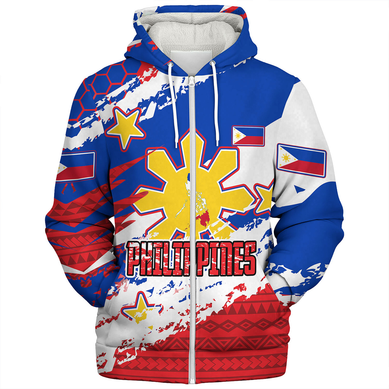Philippines Filipinos Sherpa Hoodie Custom Filipino Sun 3 Stars Bicolor Flag Tribal Grunge Style