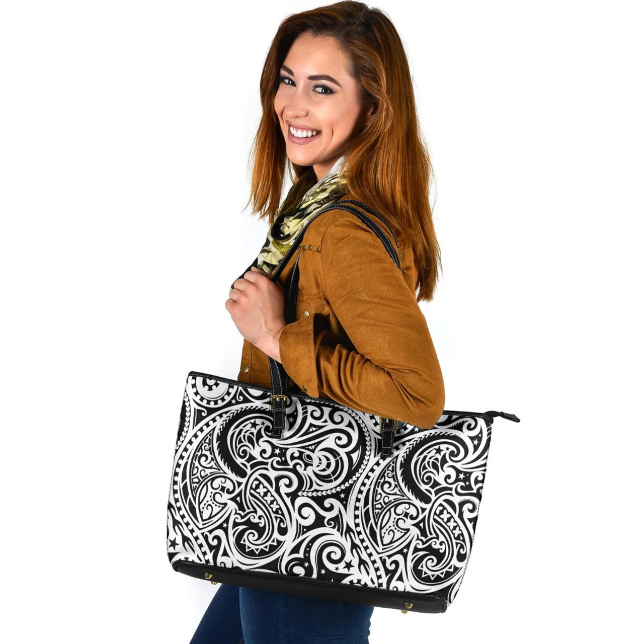 Polynesian Ethnic Pattern Leather Tote Bag