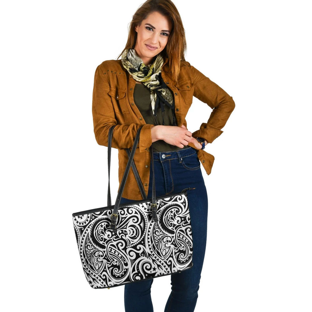 Polynesian Ethnic Pattern Leather Tote Bag