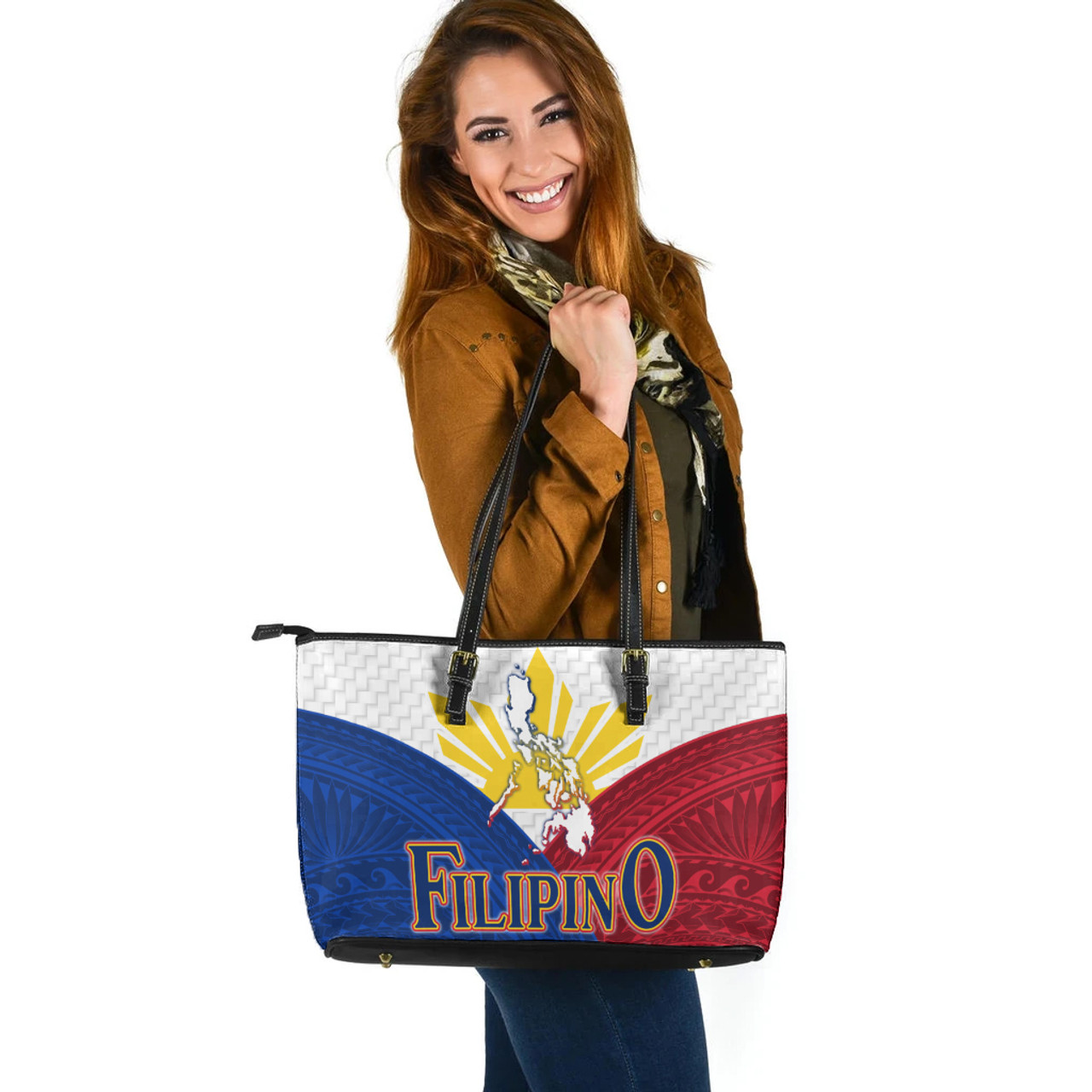 Philippines Filipino Leather Totes Map With Sun And Stars Style