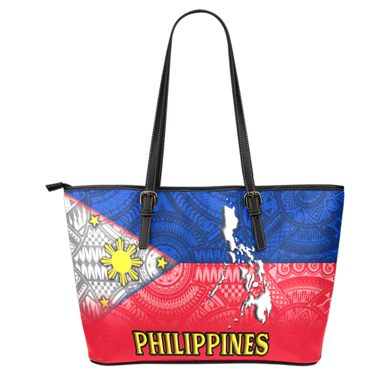 Philippines Filipino Map And Flag Color Style Leather Totes