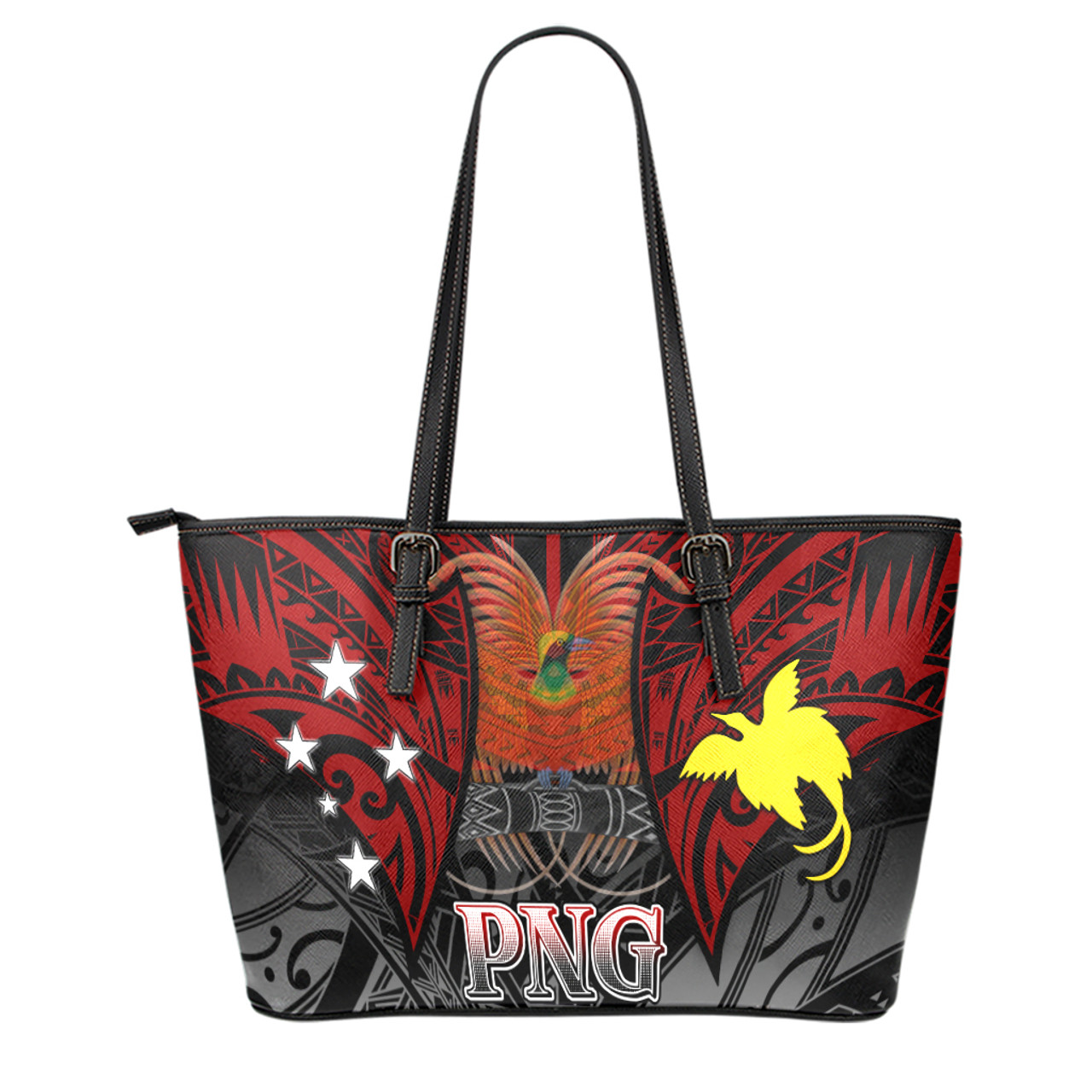 Papua New Guinea Map Polynesian Flag Color Style Leather Totes