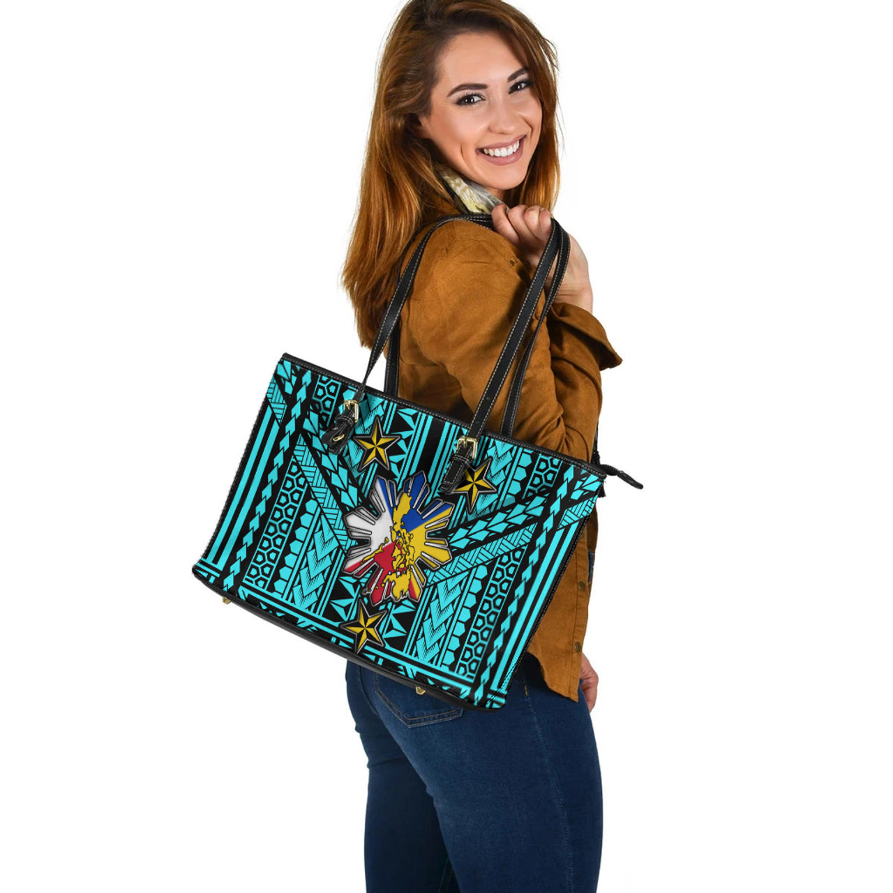 Philippines Filipino Sun And Stars Tribal Tattoo Patterns Style Leather Totes