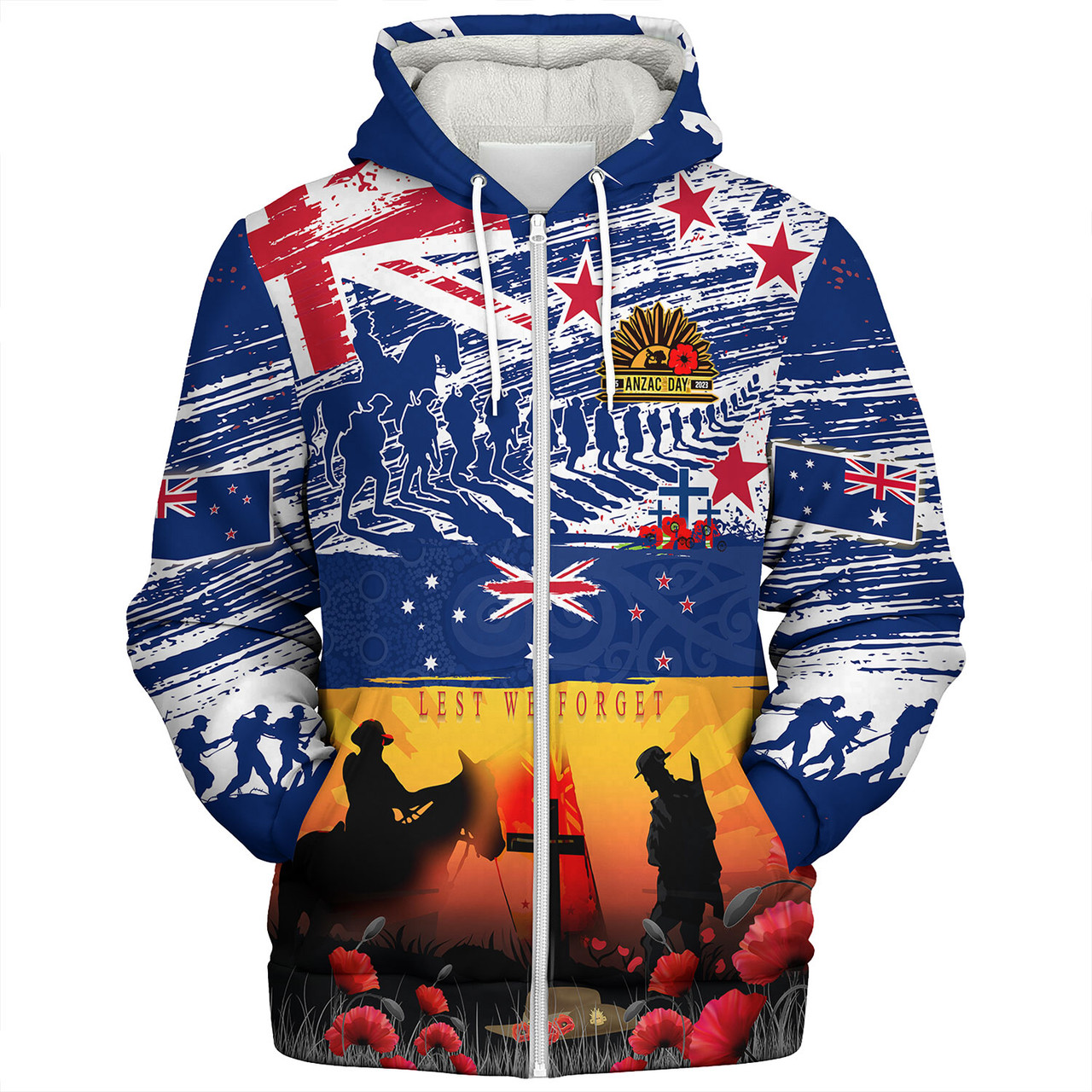 New Zealand Sherpa Hoodie New Zealand And Australian Army Corps ANZAC Day Commemoration