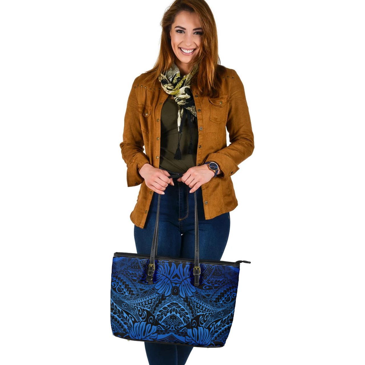 Polynesia Leather Tote Bag Tribal Polynesian Pattern Leaf