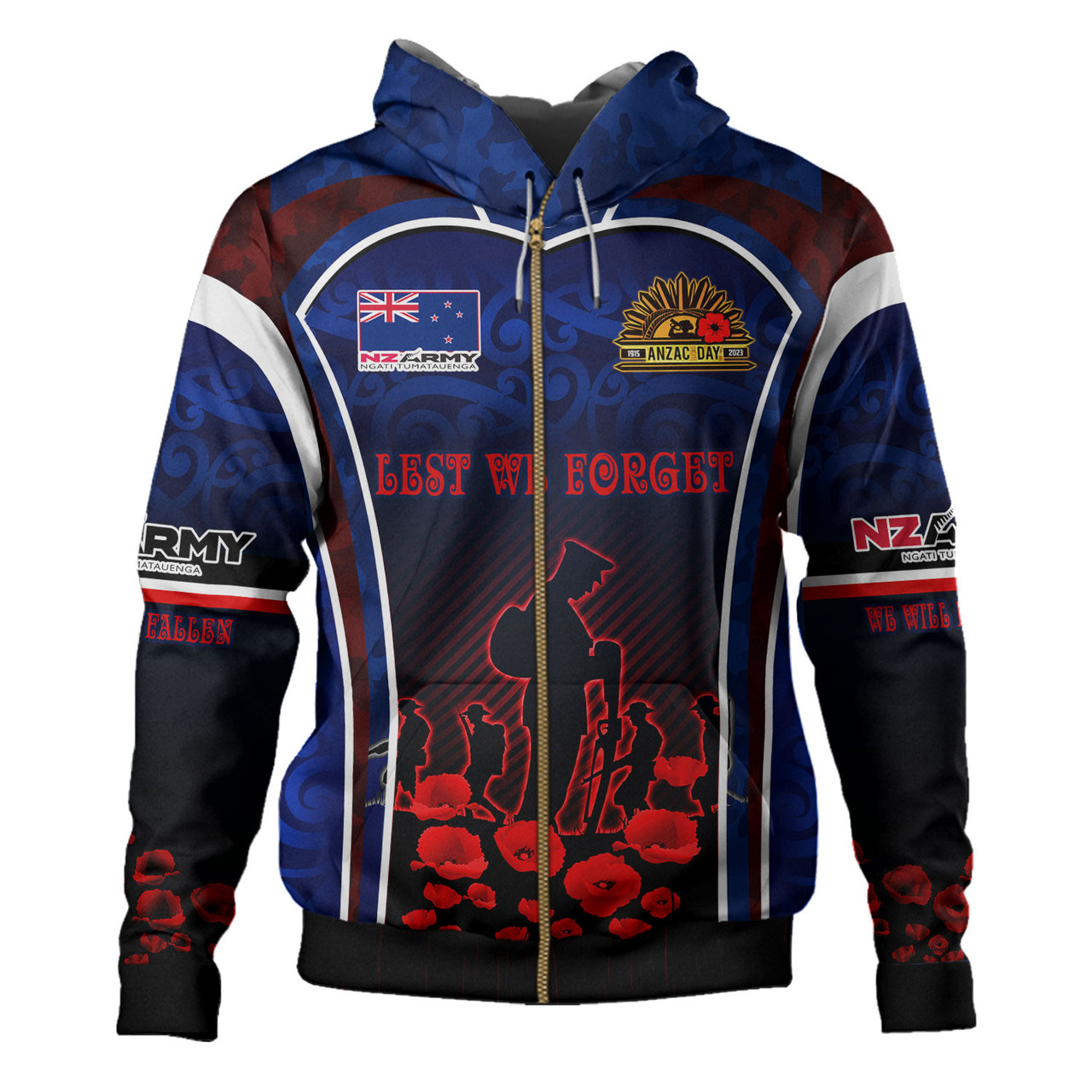 New Zealand Hoodie Custom New Zealand Army Keeping Anzac Spirit Lives Poppies Maori Style