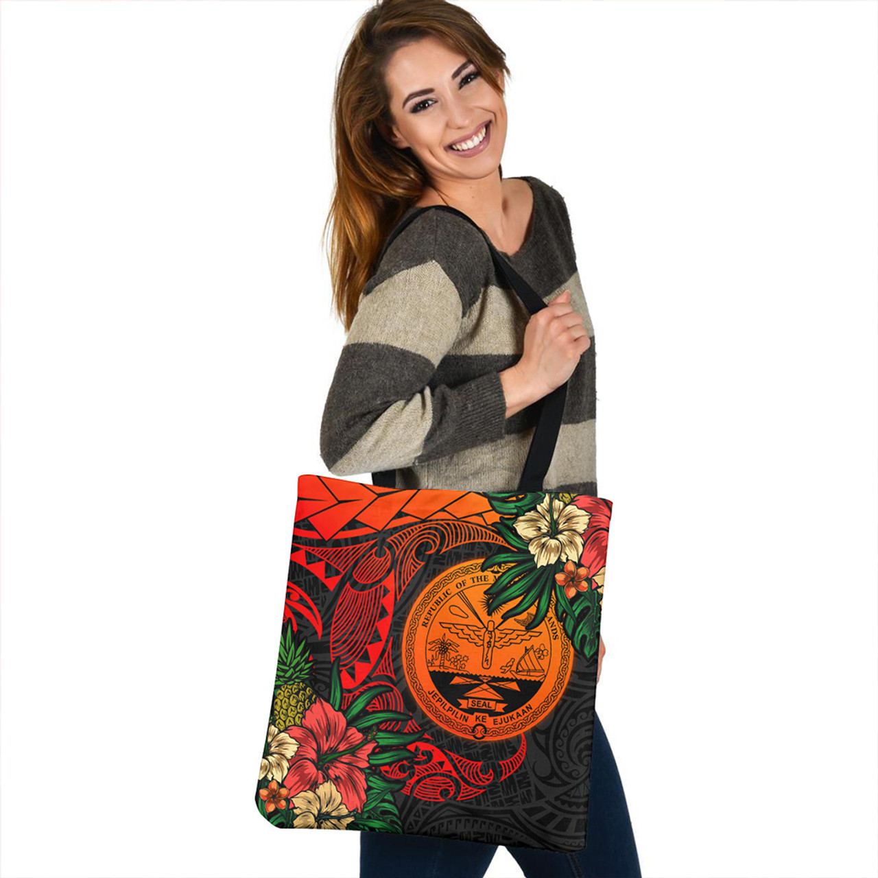 Marshall Islands Tote Bag Polynesian Turtle Tropical