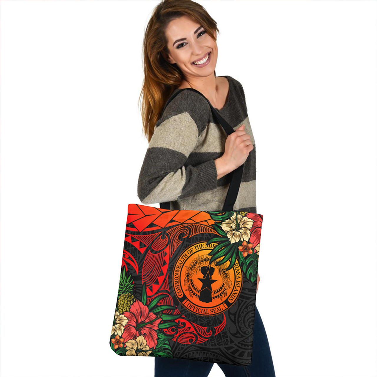 Northern Mariana Islands Tote Bag Polynesian Turtle Tropical