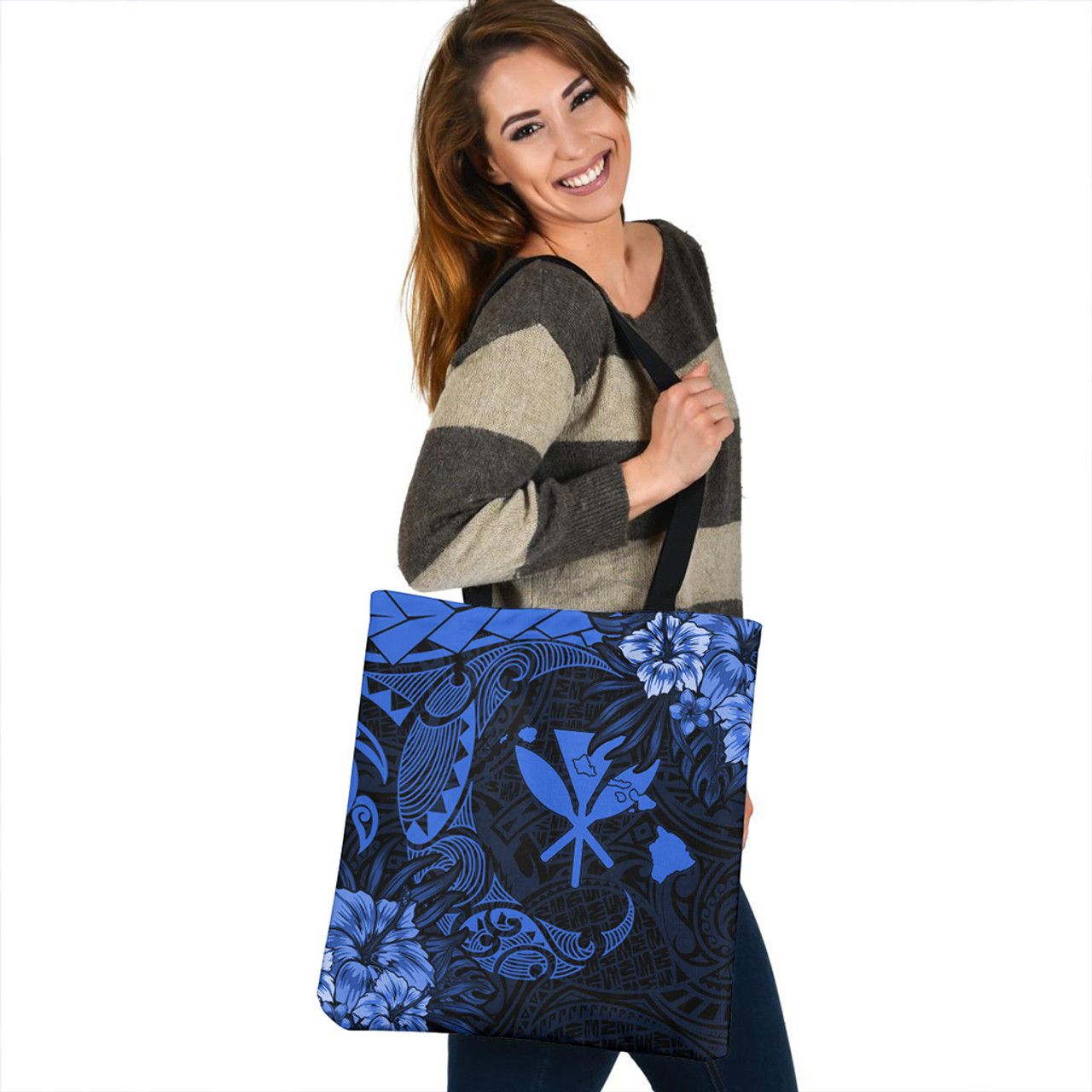 Hawaii Tote Bag Polynesian Turtle Tropical Blue