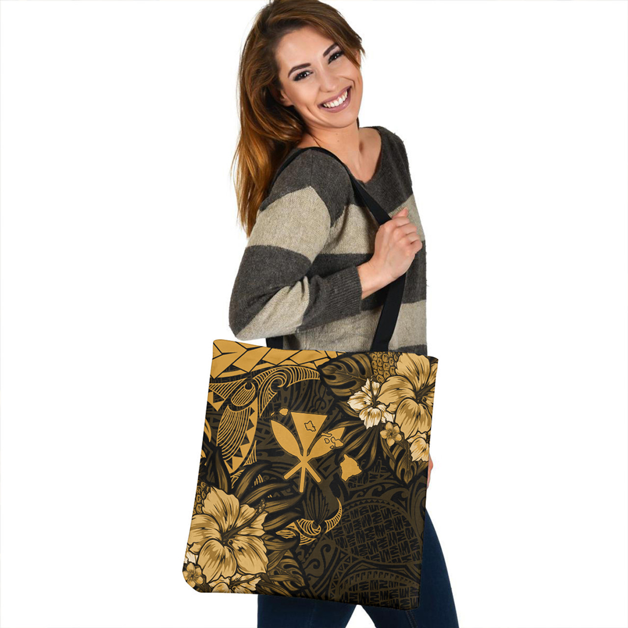 Hawaii Tote Bag Polynesian Turtle Tropical Golden