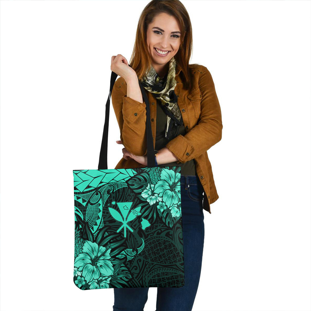 Hawaii Tote Bag Polynesian Turtle Tropical Patina Green