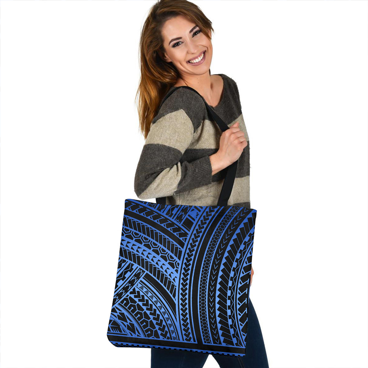 Polynesia Tote Bag Polynesian Pattern Tattoo Blue