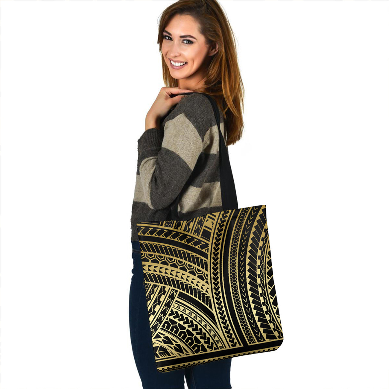 Polynesia Tote Bag Polynesian Pattern Tattoo Gold