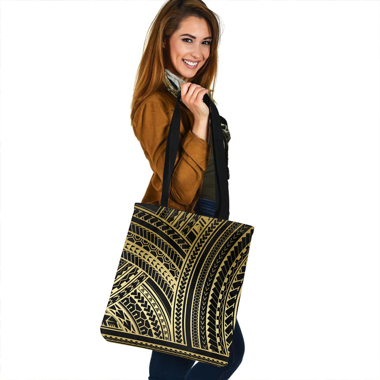 Polynesia Tote Bag Polynesian Pattern Tattoo Gold