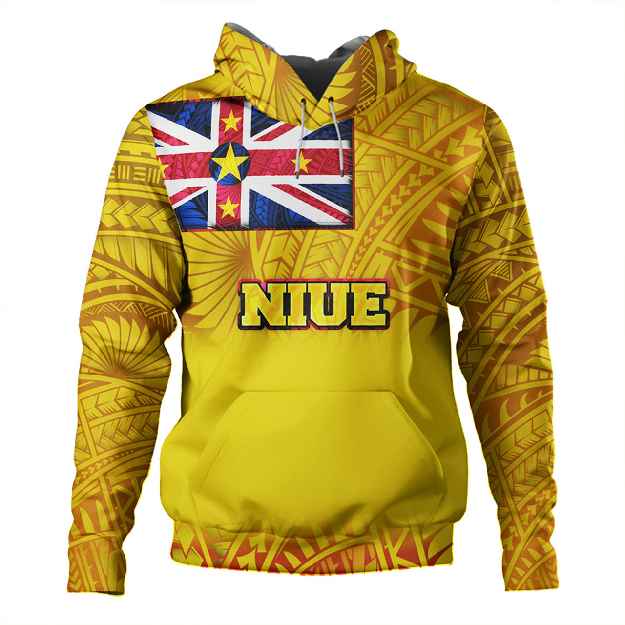 Niue Hoodie Flag Color With Traditional Patterns