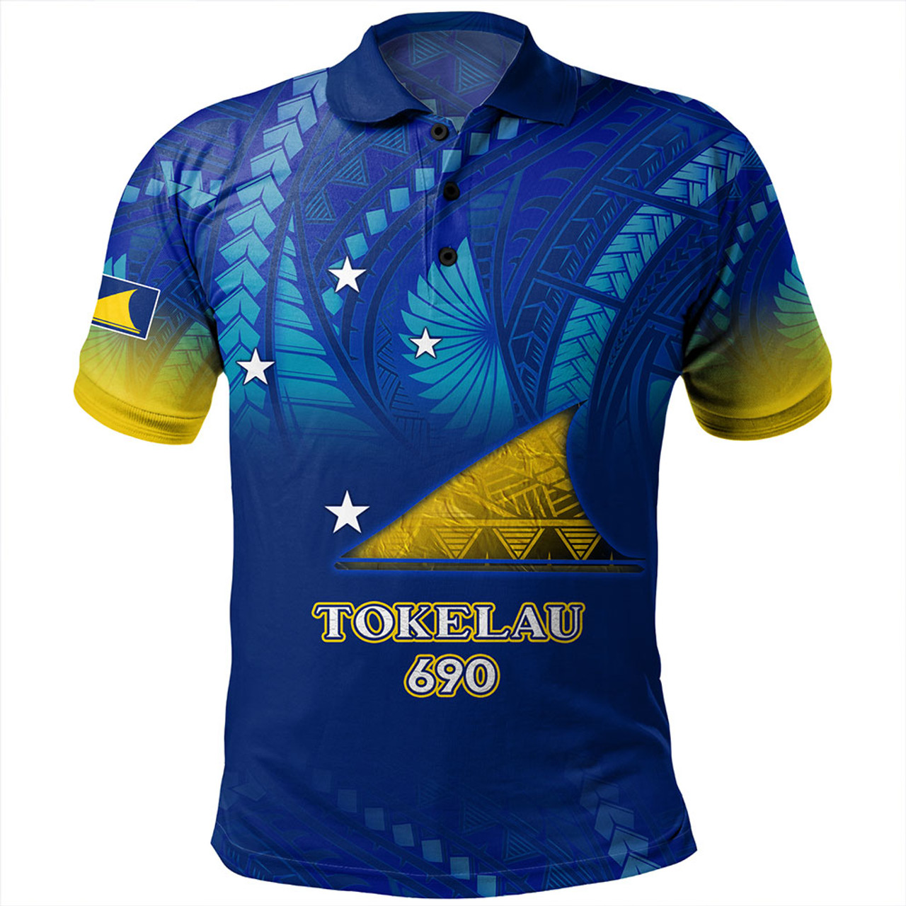Tokelau Polo Shirt Flag Color With Traditional Patterns