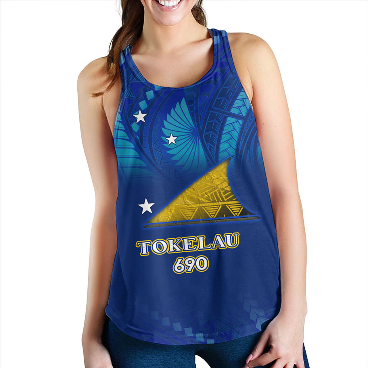 Tokelau Women Tank Flag Color With Traditional Patterns