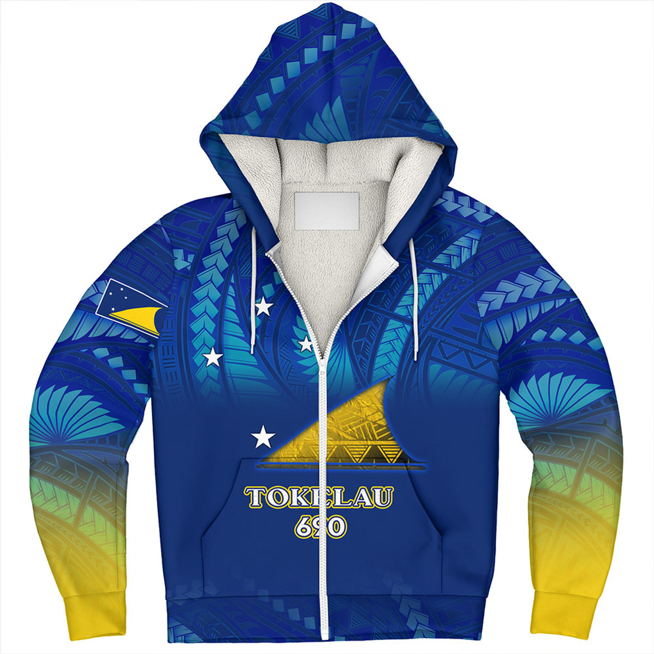 Tokelau Sherpa Hoodie Flag Color With Traditional Patterns