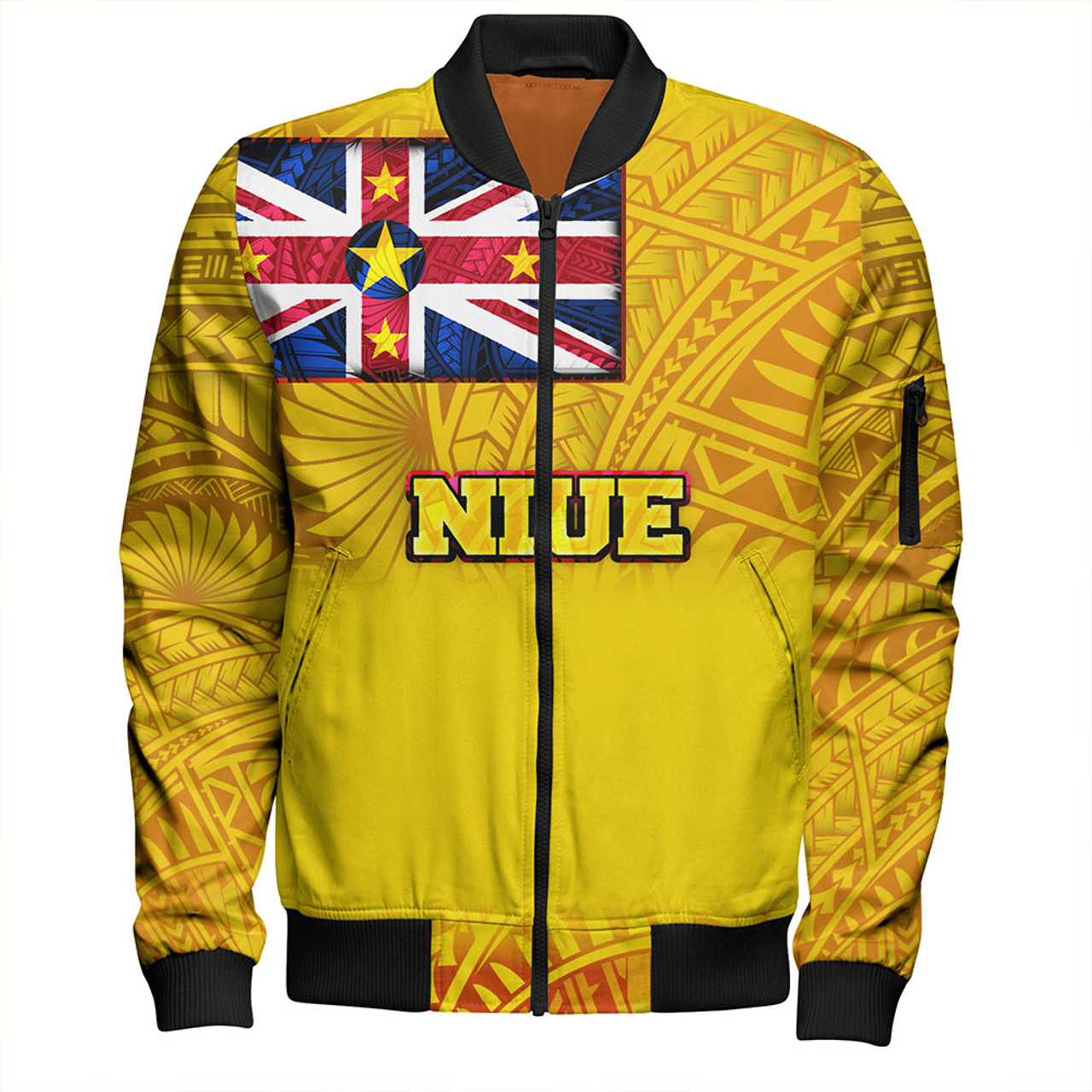 Niue Bomber Jacket Flag Color With Traditional Patterns