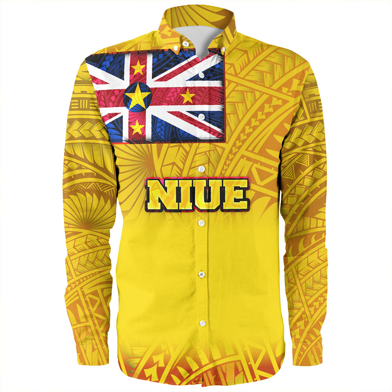 Niue Long Sleeve Shirt Flag Color With Traditional Patterns